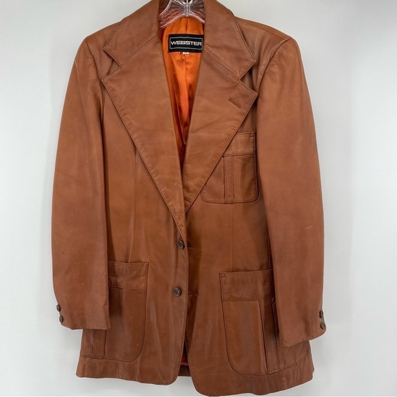 Vintage Webster Sz 37 Cognac Brown Leather 70s Blazer